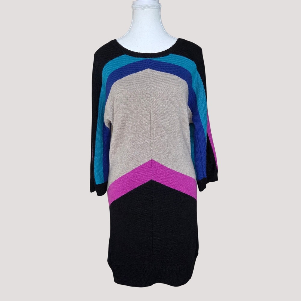 BCBGMAXAZRIA Faiza Lambswool Colorblock Sweater Dress Black Multi S Geometric